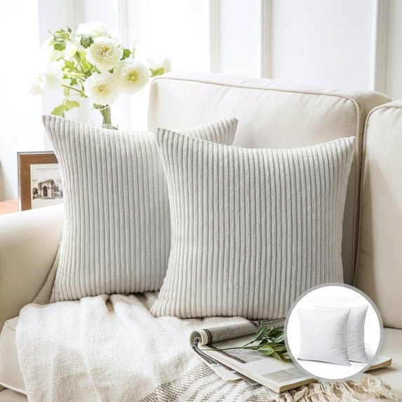 Phantoscope 20" x 20" Modern, Contemporary, Transitional True White Striped Polyester Throw Pillow , ( 2 Count)