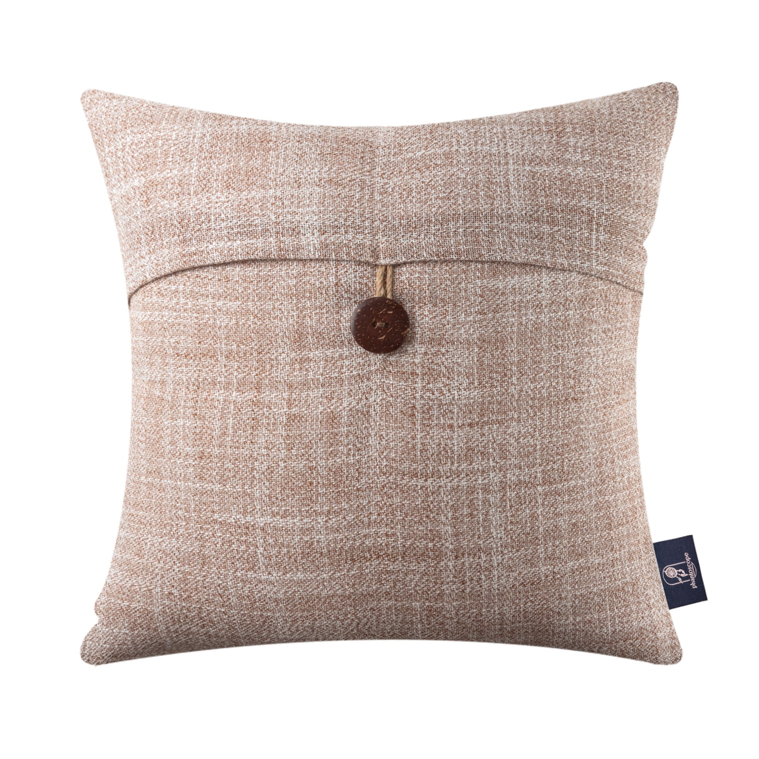 Phantoscope 20" x 20" Single Button Linen Farmhouse Decorative Throw Pillow, Beige