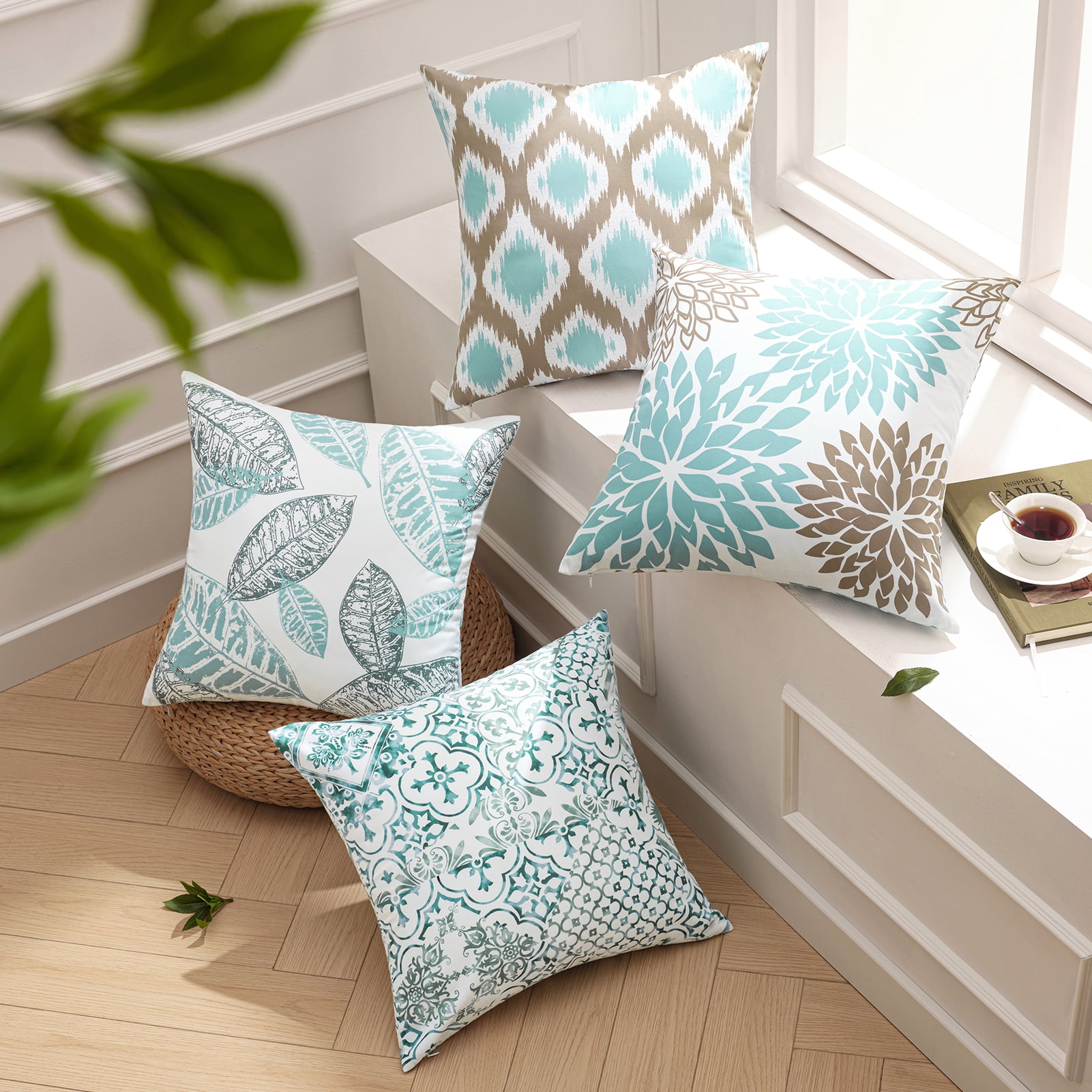 Phantoscope 20x20 Decorative Throw Pillow Covers, Light Blue, Set of 4
