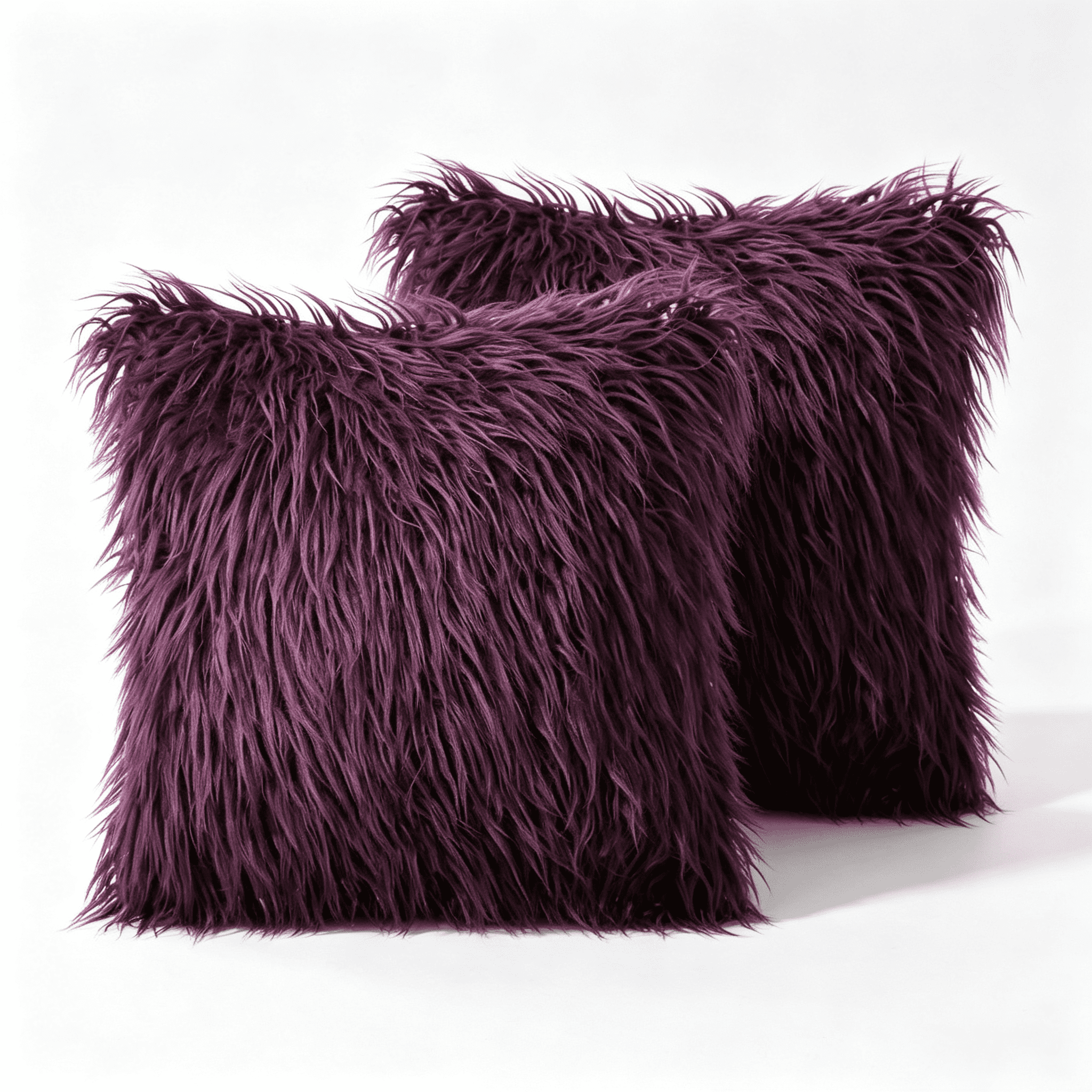Phantoscope 22" x 22" 2-Pack Faux Fur Decorative Throw Pillows, Plush Cushions with Inserts for Couch, Bed, Chair, Dark Purple