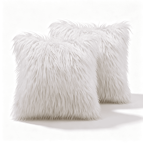 Phantoscope 22" x 22" 2-Pack Faux Fur Decorative Throw Pillows, Plush Cushions with Inserts for Couch, Bed, Chair, Off White