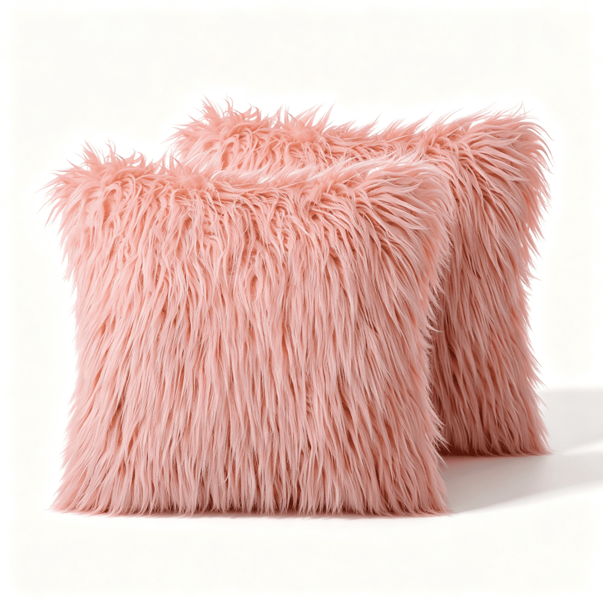 Phantoscope 22" x 22" 2-Pack Faux Fur Decorative Throw Pillows, Plush Cushions with Inserts for Couch, Bed, Chair, Pinkish-orange