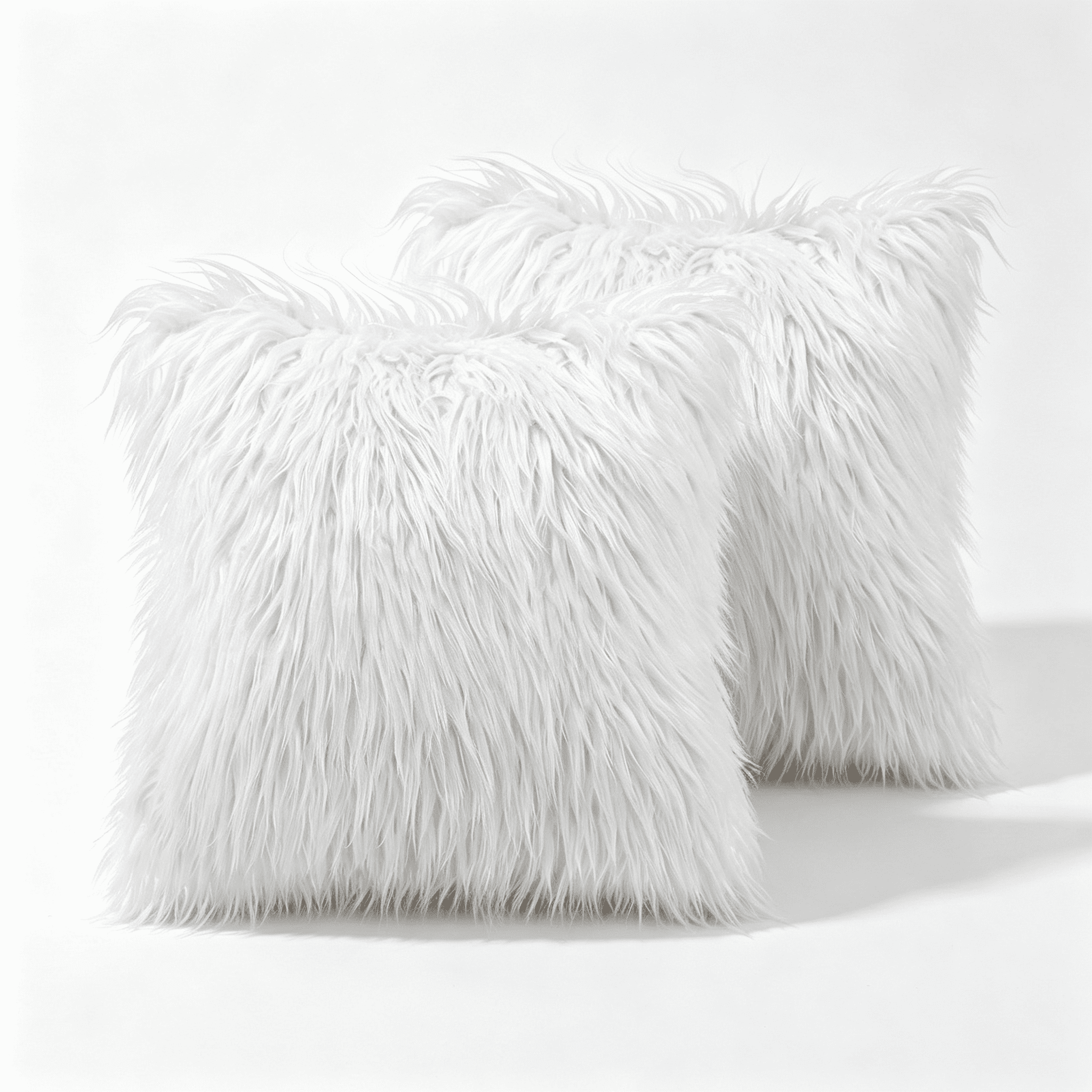 Phantoscope 22" x 22" 2-Pack Faux Fur Decorative Throw Pillows, Plush Cushions with Inserts for Couch, Bed, Chair, Pure White