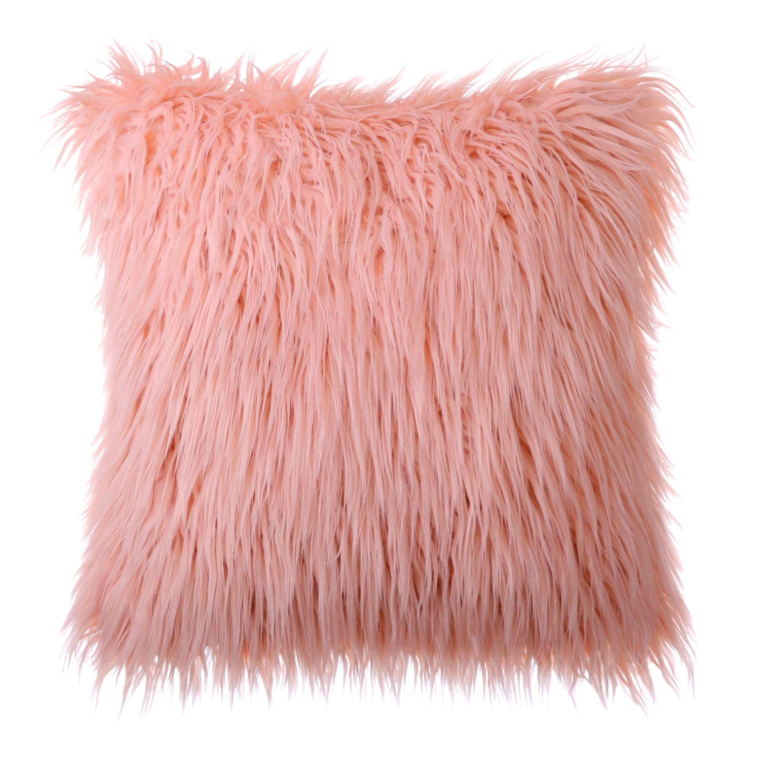 Phantoscope 22" x 22" Faux Fur Decorative Throw Pillow, Plush Cushion with Insert for Couch, Bed, Chair, Pinkish-orange, 1 Pack