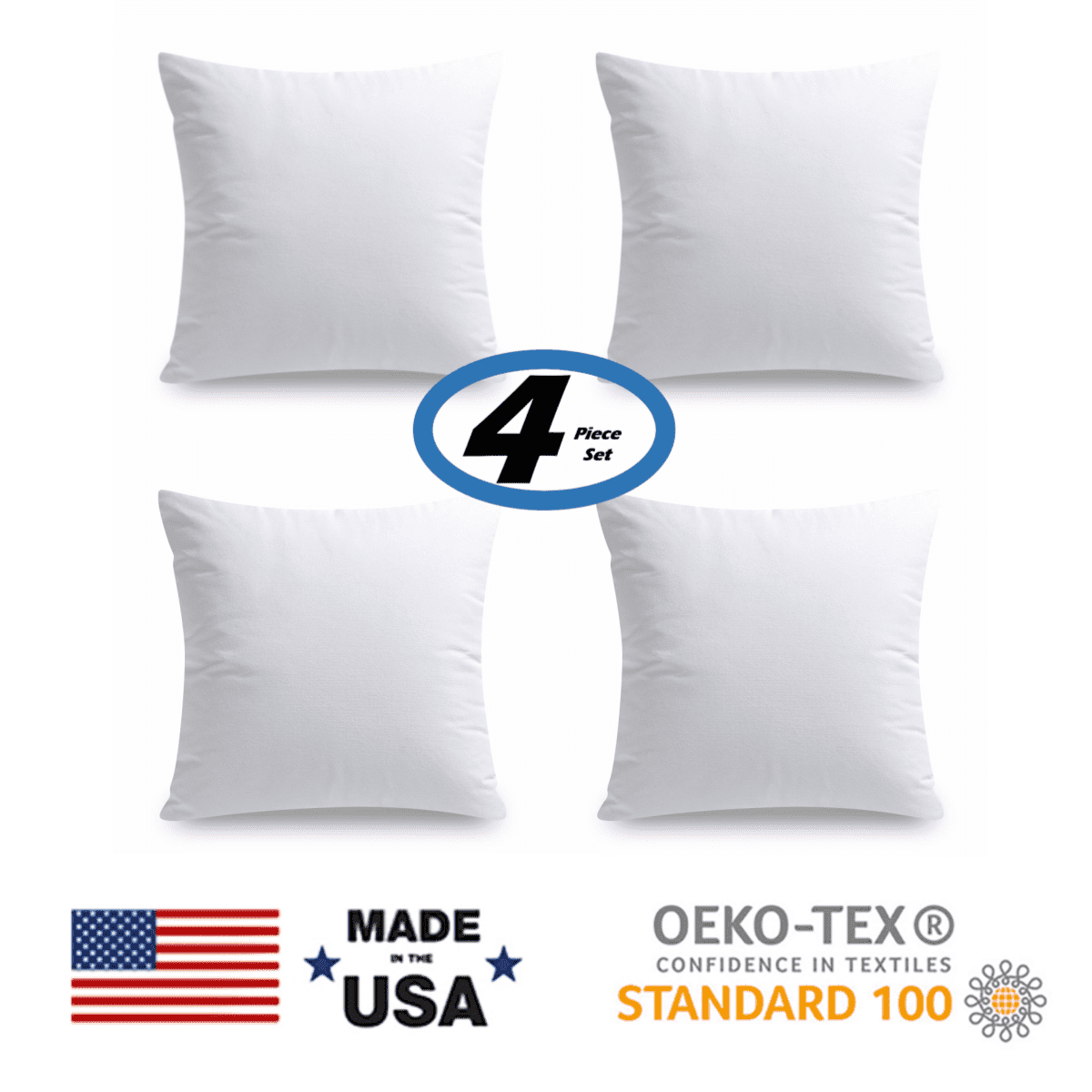 Phantoscope 22” x 22” Microfiber Polyester Decorative Pillow Inserts, Washable (4 Count)