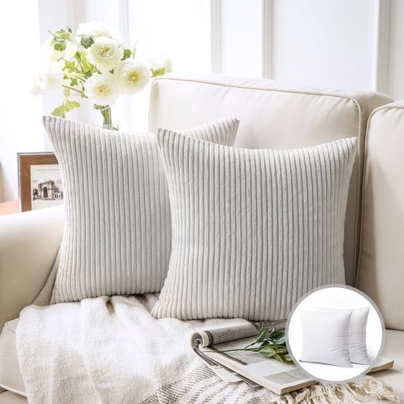 Phantoscope 22" x 22" Modern, Contemporary, Transitional True White Striped Polyester Throw Pillow , ( 2 Count)