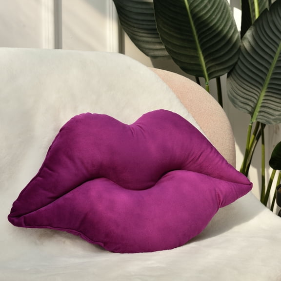 Phantoscope 3D Lip Shape Soft Velvet Series Valentine's Day Decor Throw Pillow for Couch Bed Living Room, 13.5" x 20.5", Purple, 1 Pack