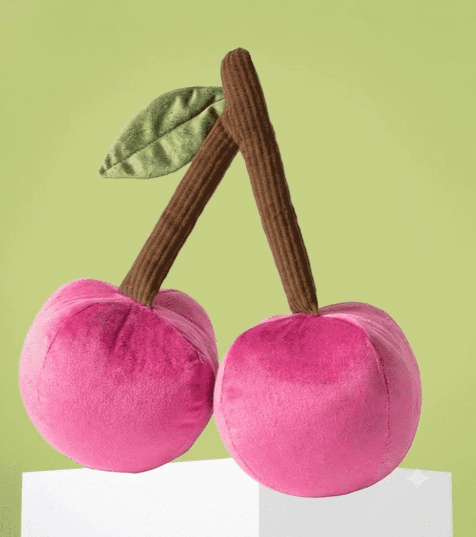 Phantoscope Soft Cherry Shaped Throw Pillow, 3D Fruit Decorative Plump Cushion for Kids Room, Nursery, Couch & Bed, 12-Inch Pink, 1-Pack
