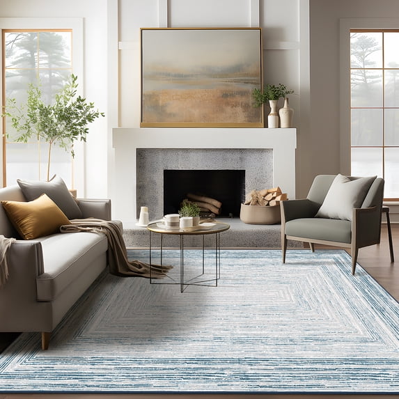 Phantoscope 5'x7' Washable Indoor Area Rug Classic Printed Carpet Non-Slip Thin Low-Pile Rug for Living Room Bedroom Office, Blue