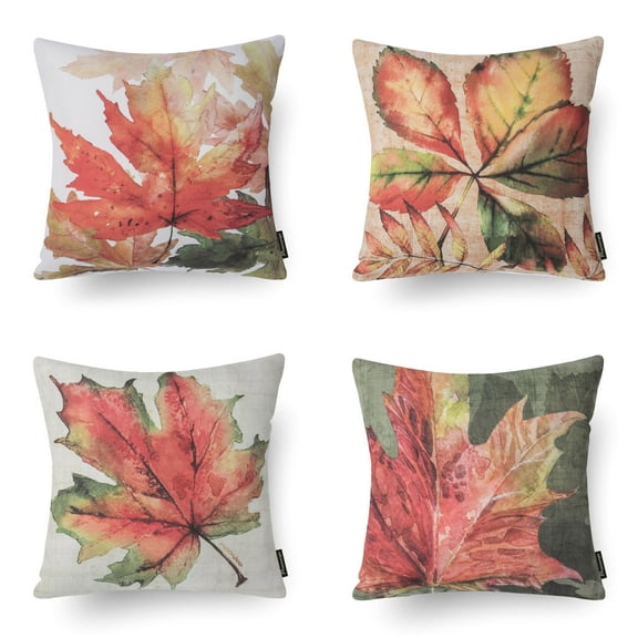 Autumn Series Printed Decorative Throw Pillow for Thanksgiving, Maple, 18" x 18", Set of 4