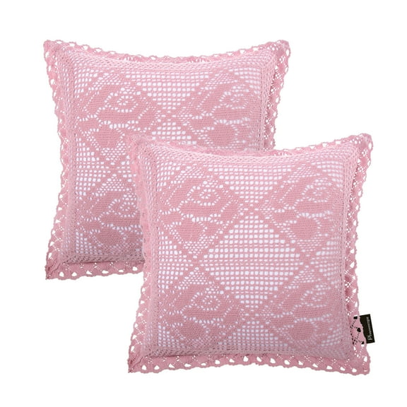 Phantoscope Bohemian Series Crochet Decorative throw pillow, 18"x 18", Pink, 2 pack
