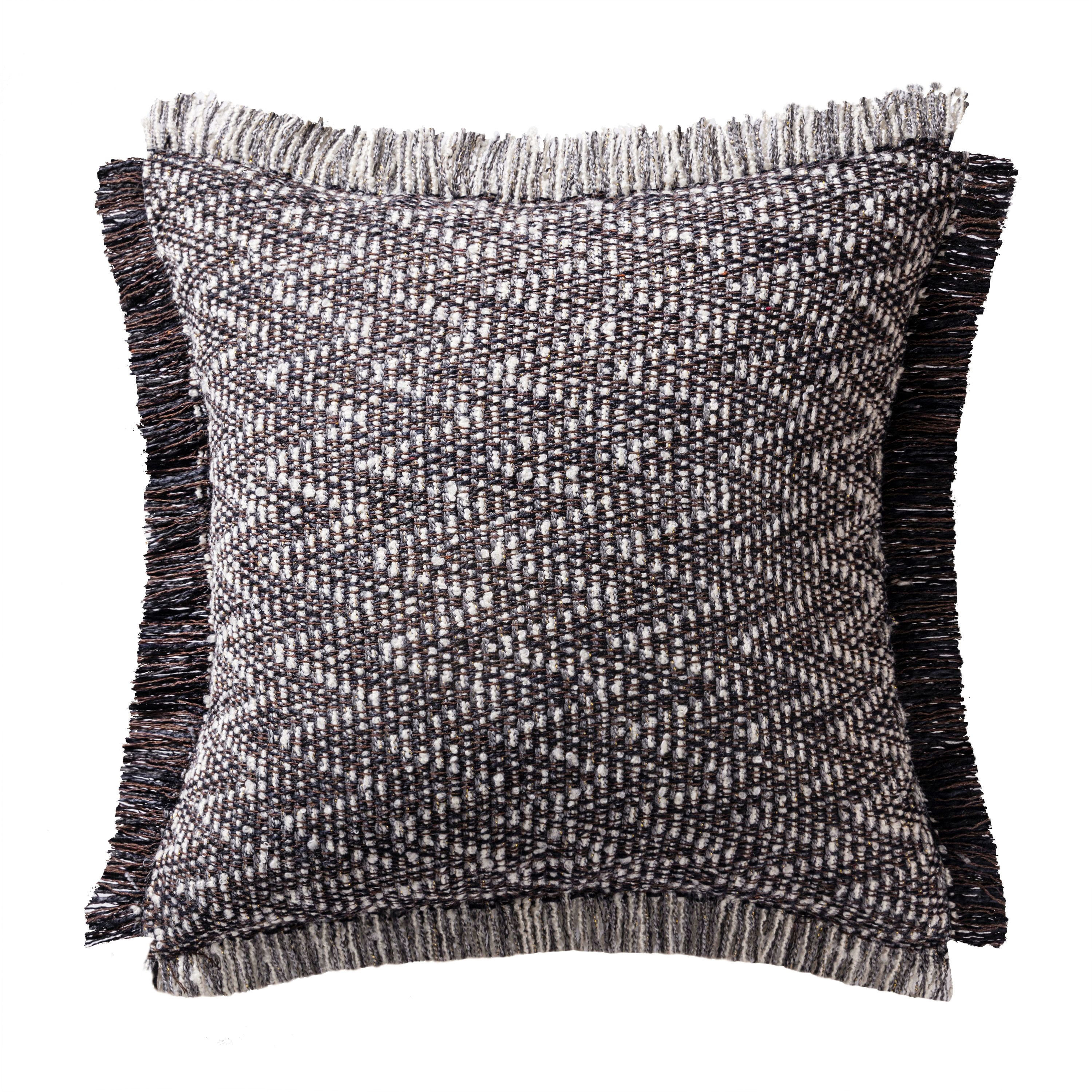 Phantoscope Boho Hand Woven Textured Decorative Throw Pillow with Insert, Fringe Trim, Modern Farmhouse Accent, Black, 18 x 18 in, 1 Pack