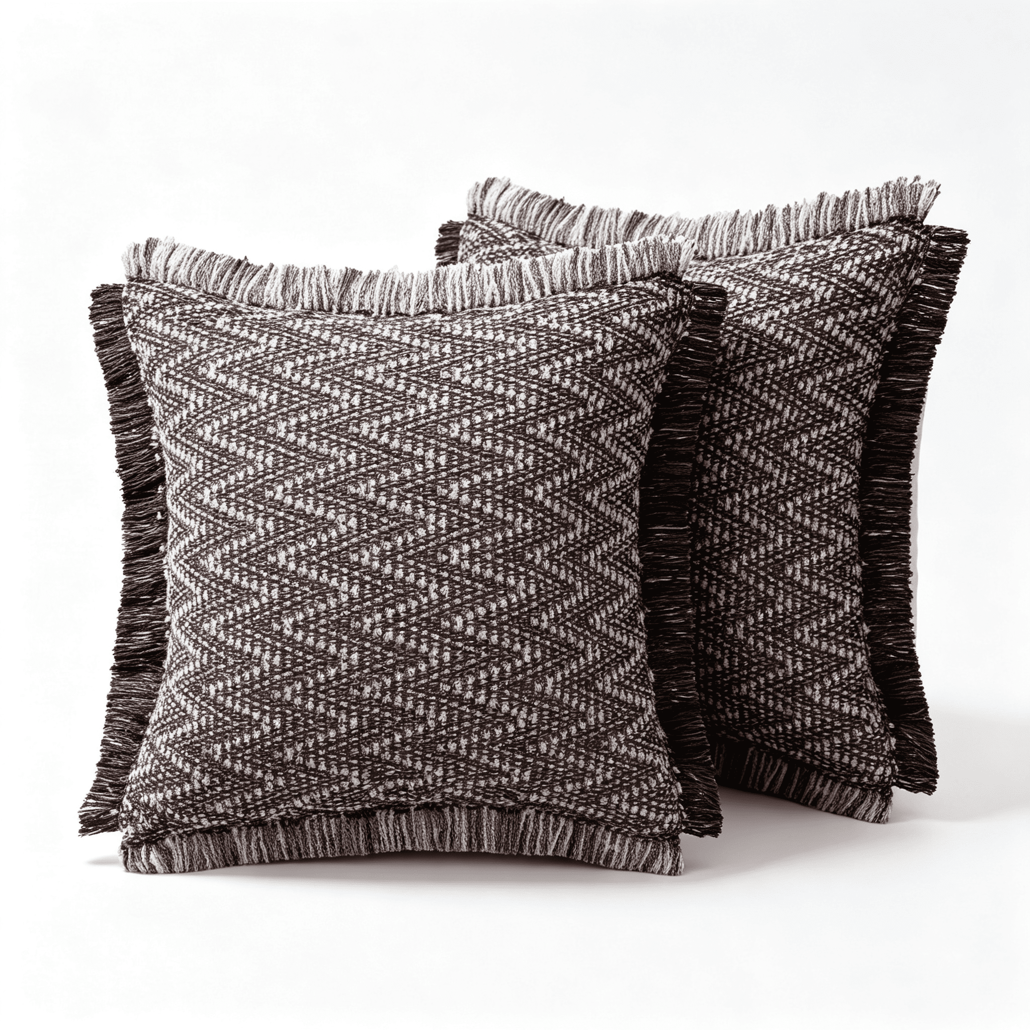 Phantoscope Boho Hand Woven Textured Decorative Throw Pillows with Inserts, Fringe Trim, Modern Farmhouse Accent, Black, 18 x 18 in, 2 Pack
