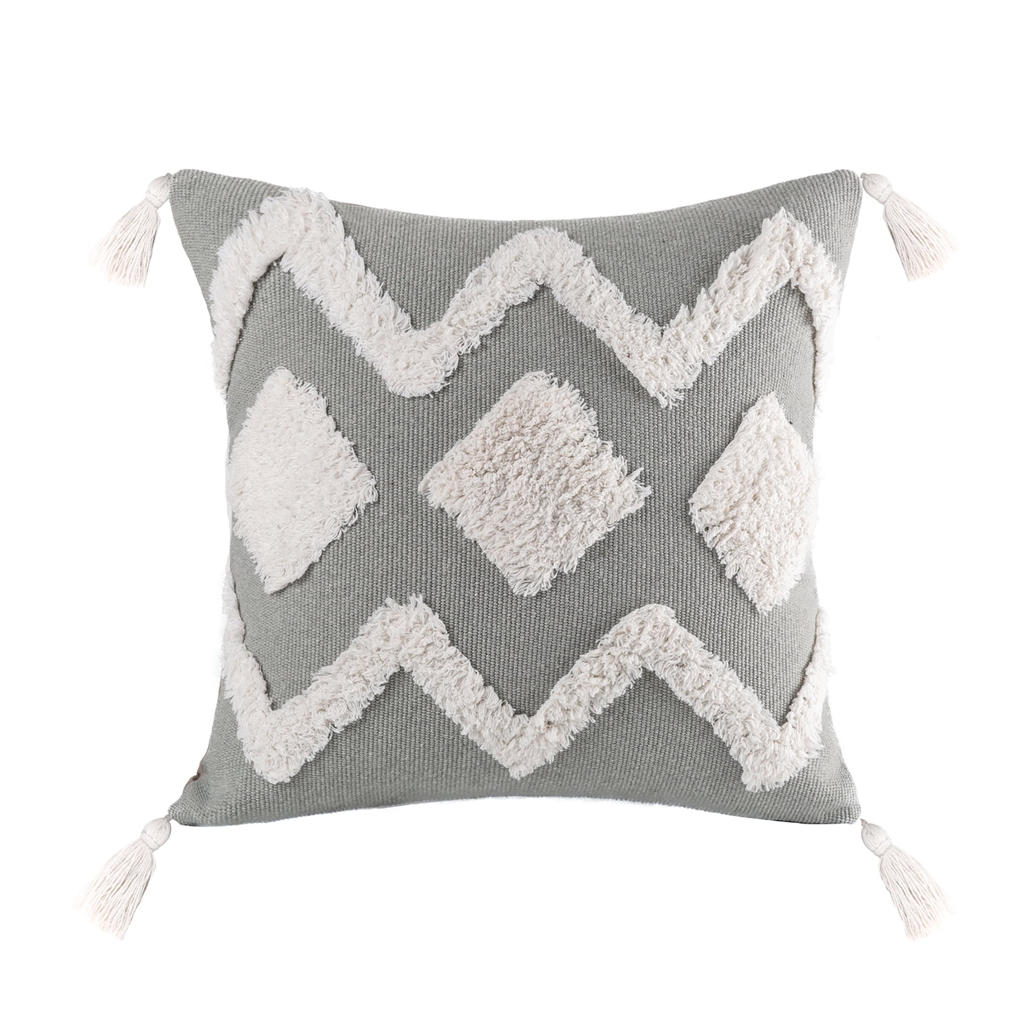 Phantoscope Boho Woven Tufted Decorative Throw Pillow with Tassel Trim, 18 x 18 in, Dark Gray, 1 Pack