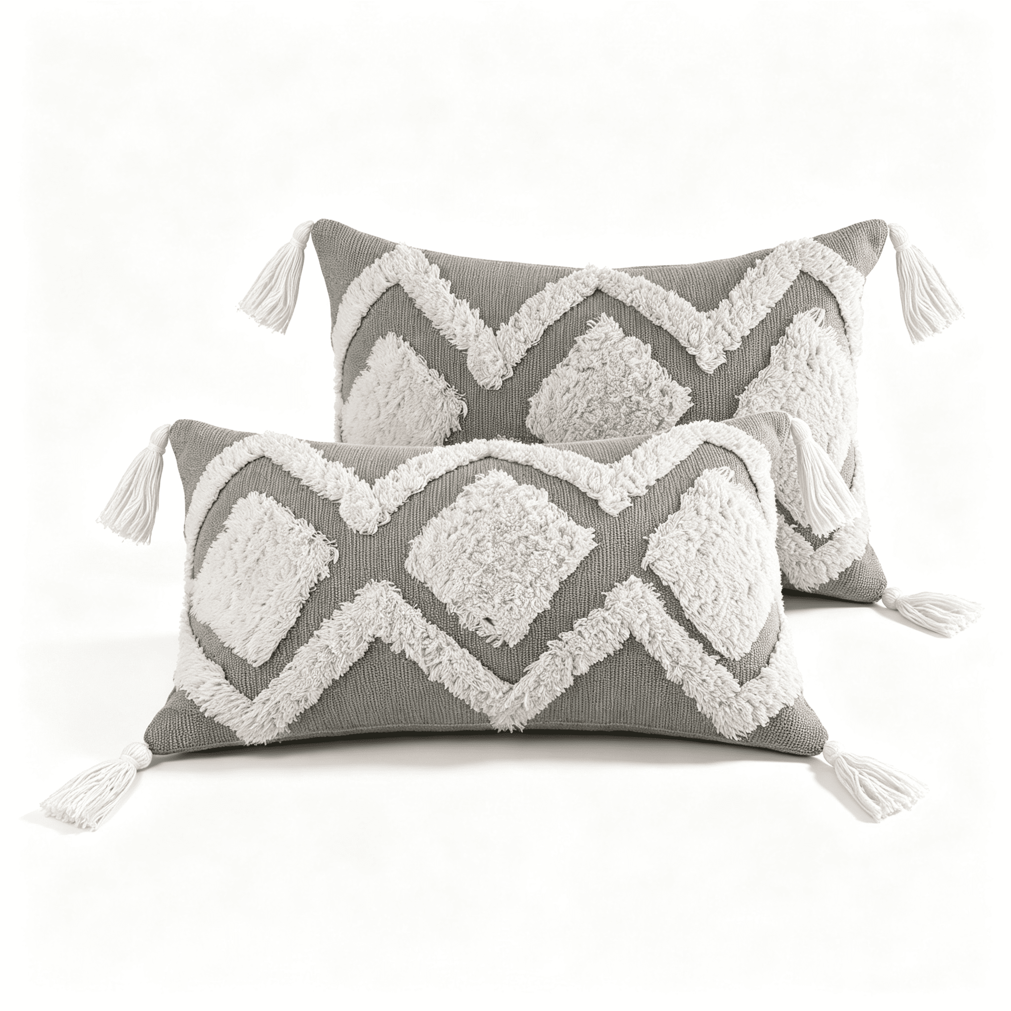 Phantoscope Boho Woven Tufted Decorative Throw Pillows with Tassel Trim, 12 x 20 in, Dark Gray, 2 Pack