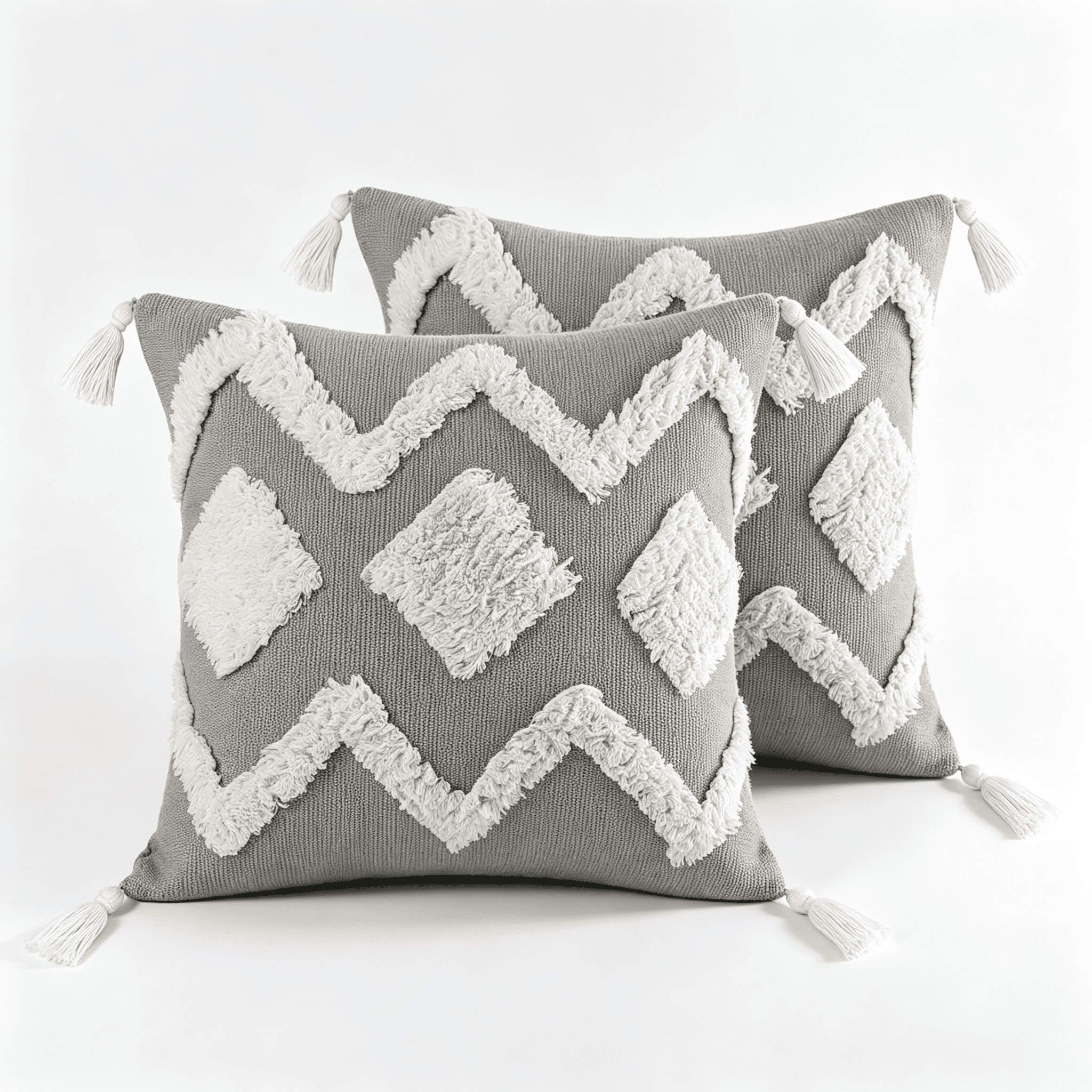 Phantoscope Boho Woven Tufted Decorative Throw Pillows with Tassel Trim, 18 x 18 in, Dark Gray, 2 Pack