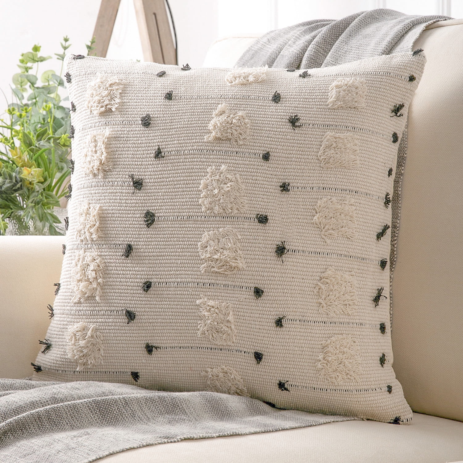 Small Lumbar Pillow Off-white and Gray Cute Lumbar Pillow  Cover-handmade-handwoven Decorative Pillow Bohemian Lumbar Bohemian Pillow  