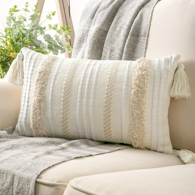 Boho Pillows Set of 4 Cushion Covers Boho Kissen Bed Cushions Set  scandi-boho Throw Pillow tufted Textured White Cream Pillowcases 