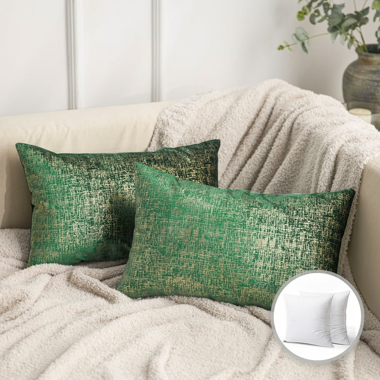 Phantoscope Bronzing Gold Foil Printed Cut Pile Velvet with Gilding  Metallic Shiny Decorative Throw Pillow, 12" x 20", Green, 2 Pack -  Walmart.com