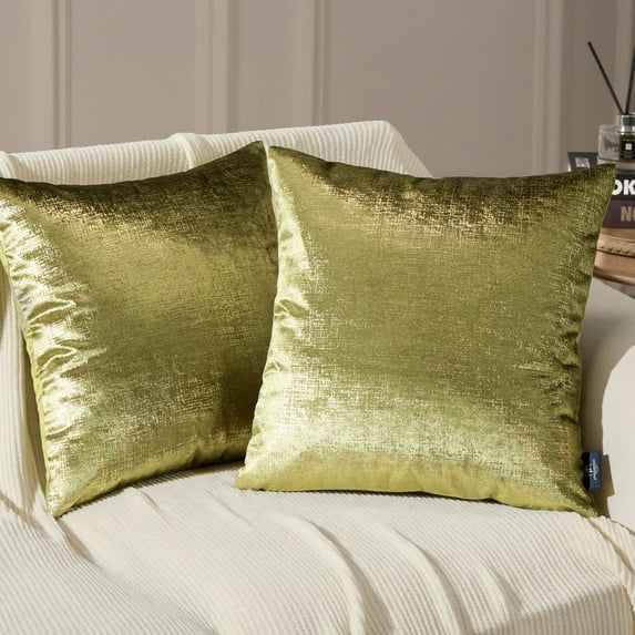 Phantoscope Bronzing Gold Foil Printed Cut Pile Velvet with Gilding Metallic Shiny Decorative Throw Pillow, 20" x 20", Green Gold, 2 Pack