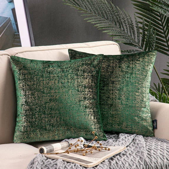 Phantoscope Bronzing Gold Foil Printed Cut Pile Velvet with Gilding Metallic Shiny Decorative Throw Pillow Covers, 18" x 18", Green, 2 Pack