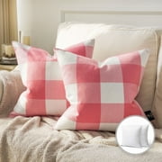 Phantoscope Buffalo Checker Plaids Series Cushion Decorative Throw Pillow, 20" x 20", Pink/White, 2 Pack