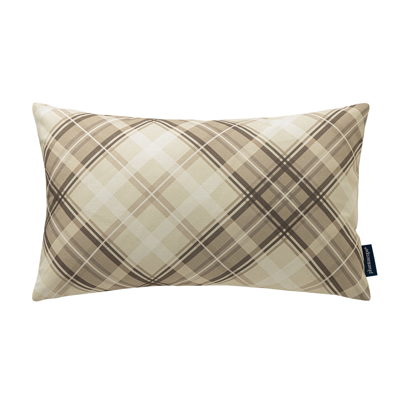 Phantoscope Buffalo Plaid Decorative Throw Pillows with Inserts, Double-Sided Printed Checkered Design, 12 x 20 in, Beige, 2 Pack