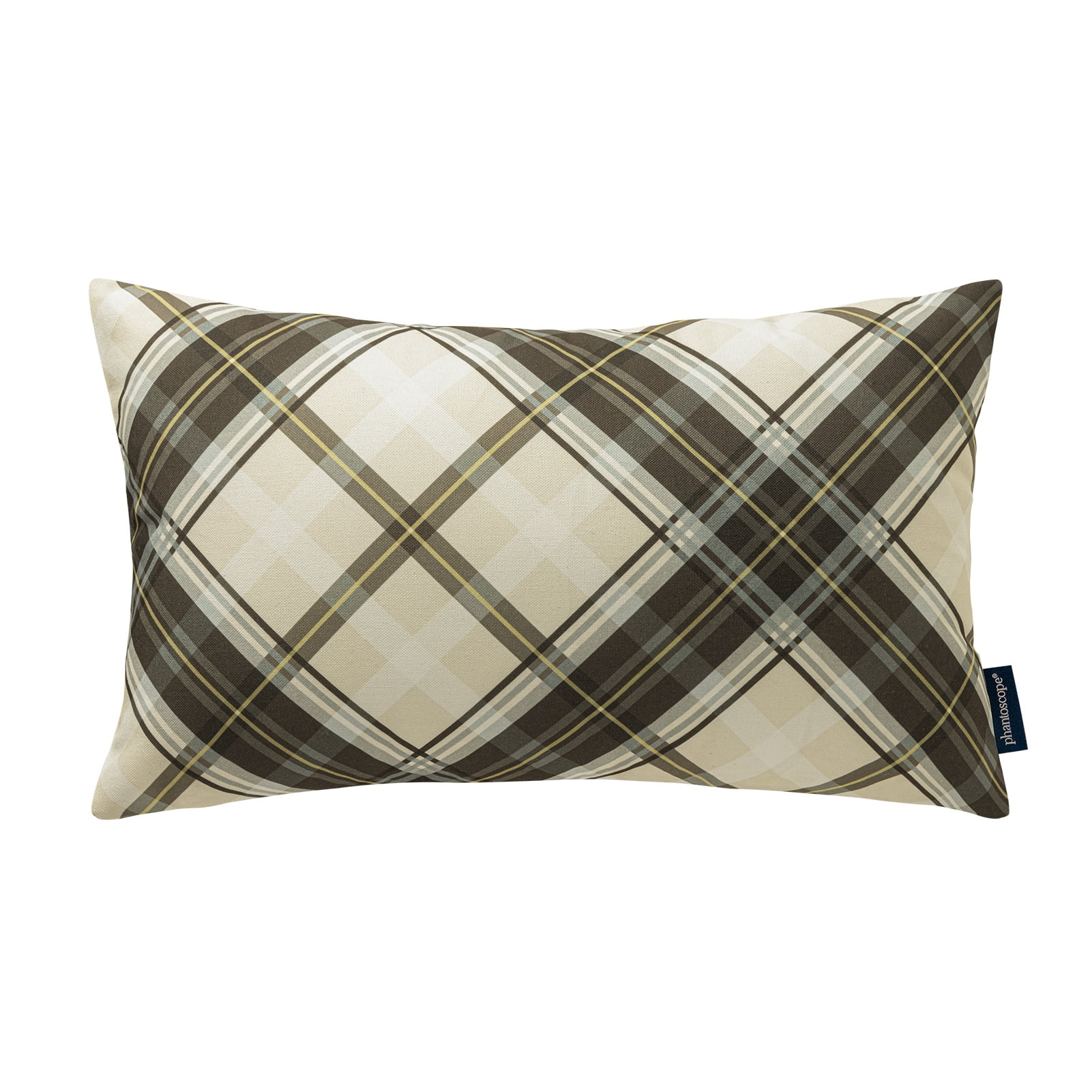 Phantoscope Buffalo Plaid Decorative Throw Pillows with Inserts, Double-Sided Printed Checkered Design, 12 x 20 in, Brown and Beige, 2 Pack