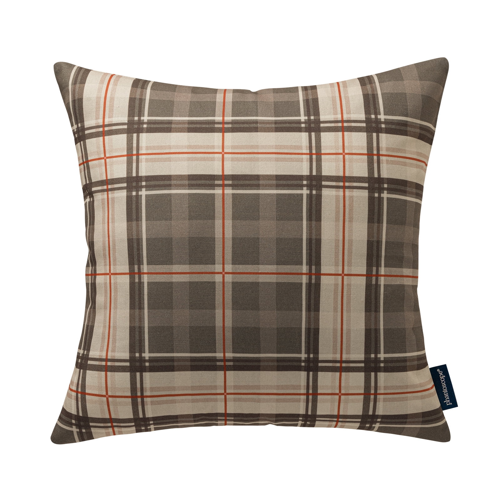 Phantoscope Buffalo Plaid Decorative Throw Pillows with Inserts, Double-Sided Printed Checkered Design, 18 x 18 in, Deep Coffee, 2 Pack
