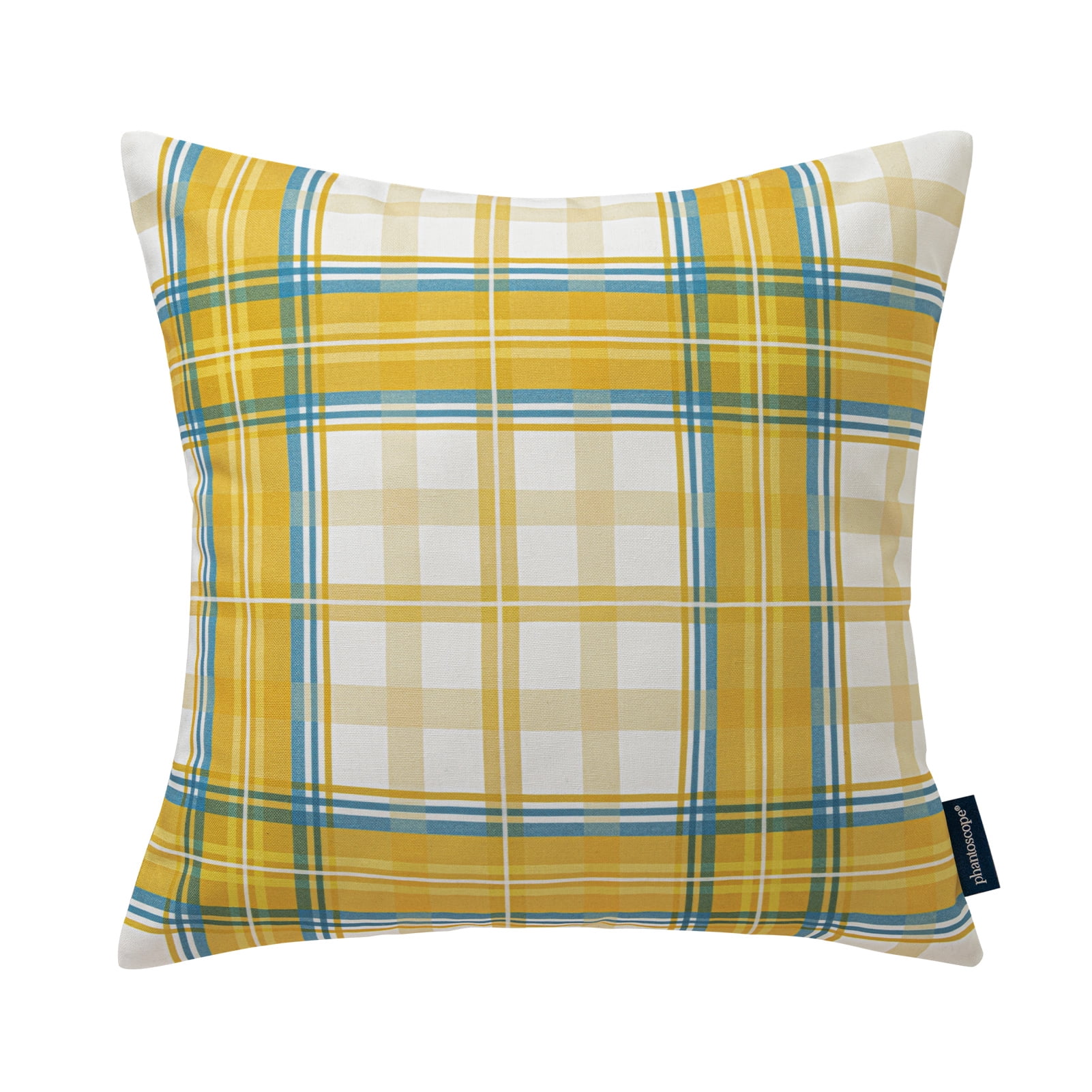 Phantoscope Buffalo Plaid Decorative Throw Pillows with Inserts, Double-Sided Printed Checkered Design, 18 x 18 in, Yellow, 2 Pack