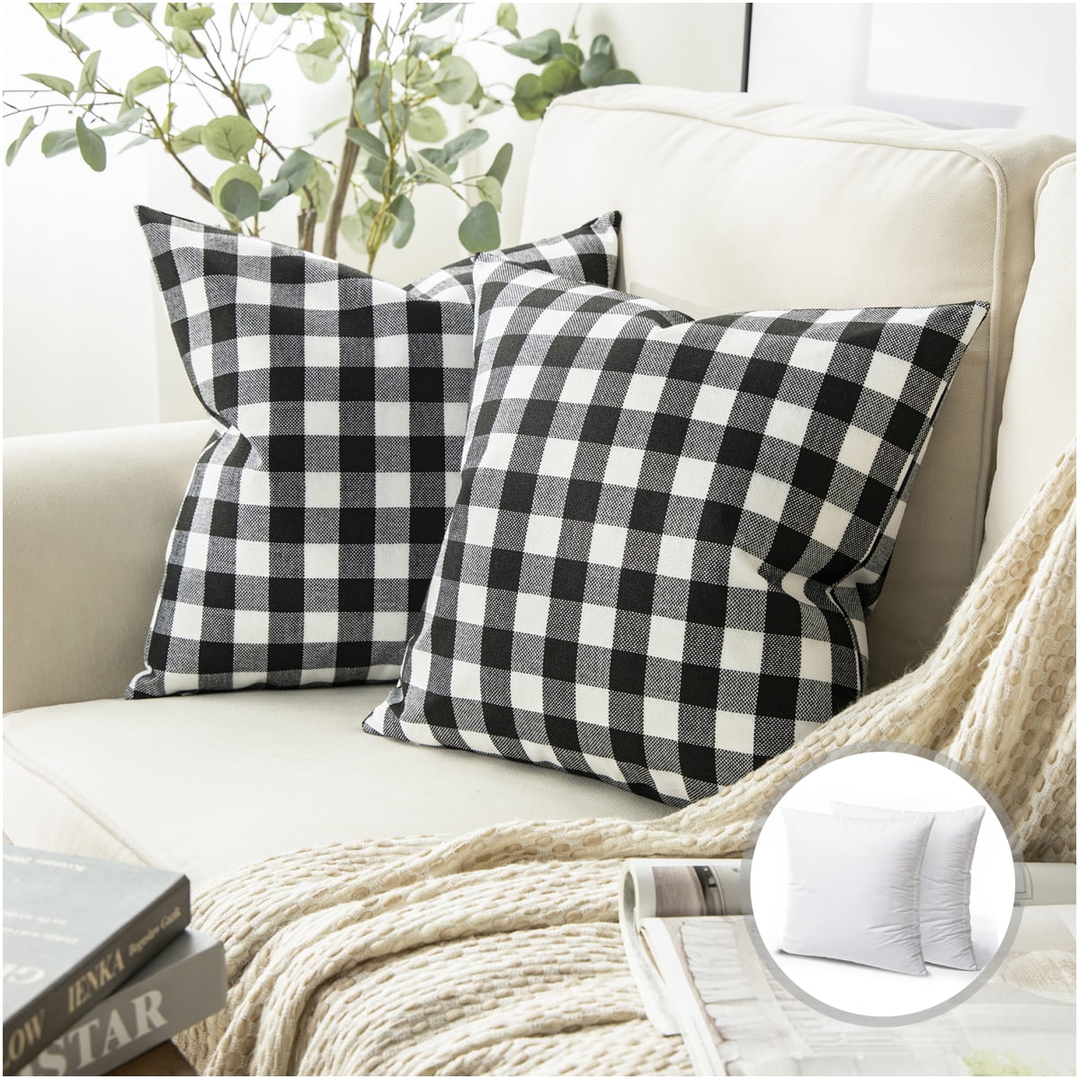 Christmas Balls Printed Decorative Holiday Series Throw Pillow Covers, Coffee, 18" x 18", Set of 4