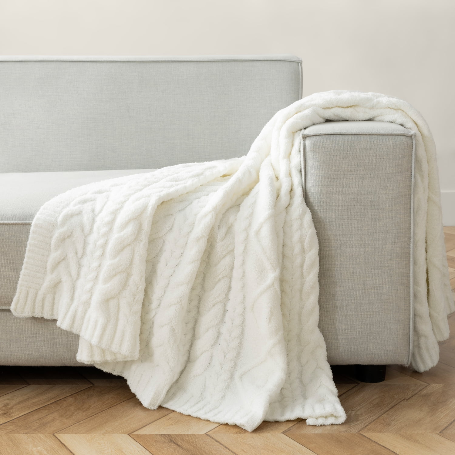 Phantoscope Christmas Cable Knit Throw Blanket Sherpa Twin Blanket, 51"x 63", Off White, 1 Pack