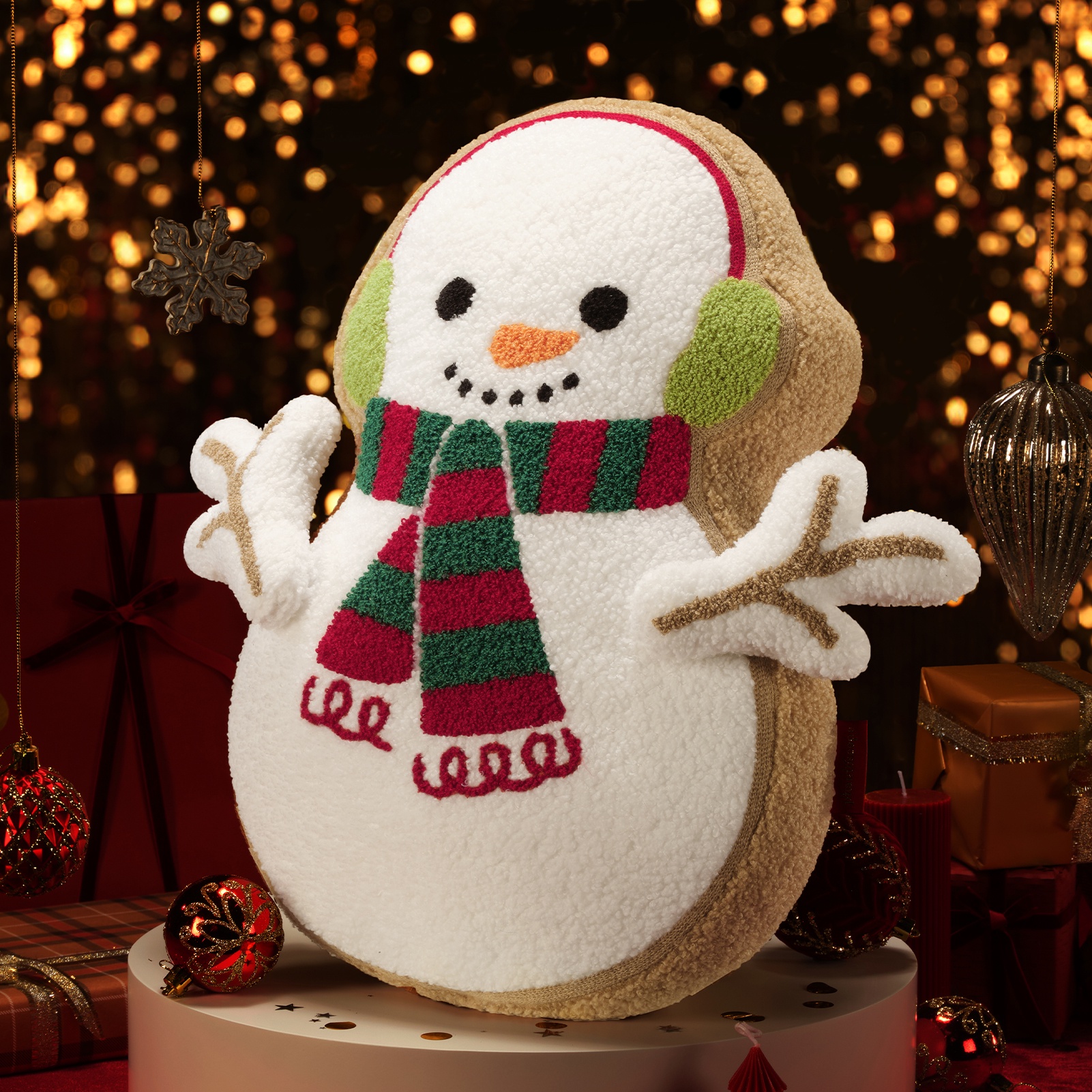 Phantoscope Christmas Series Decorative Gingerbread Earmuffs Snowman Polyester Decorative Pillow,white,18 x 12 inch