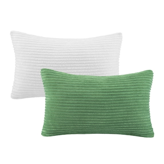 Phantoscope Christmas Corduroy Striped Velvet Series Decorative Throw Pillow Covers, 12" x 20", Light Green and White, 2 Pack
