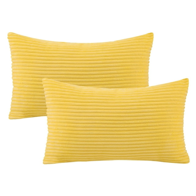 Phantoscope Christmas Corduroy Striped Velvet Series Decorative Throw Pillow Covers, 12" x 20", Yellow, 2 Pack