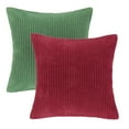 thumbnail image 1 of Phantoscope Christmas holiday Corduroy Striped Velvet Series Decorative Throw Pillow Covers, 18" x 18", Light Green and Red, 2 Pack, 1 of 5