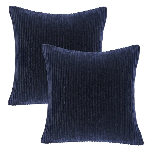 Phantoscope Christmas Corduroy Striped Velvet Series Decorative Throw Pillow Covers, 18" x 18", Navy, 2 Pack