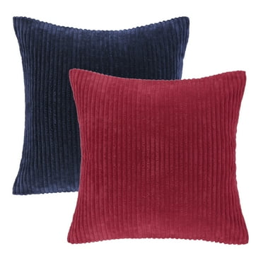 Phantoscope Christmas Corduroy Striped Velvet Series Decorative Throw Pillow Covers, 18" x 18", Red and Navy, 2 Pack