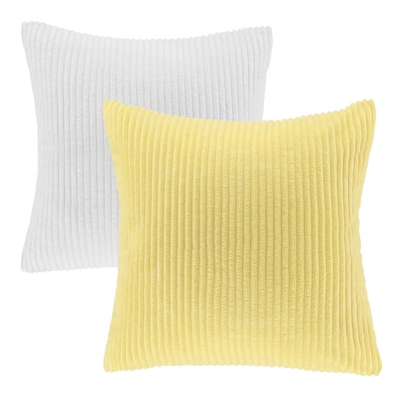 Phantoscope Christmas Corduroy Striped Velvet Series Decorative Throw Pillow Covers, 18" x 18", White and Yellow, 2 Pack