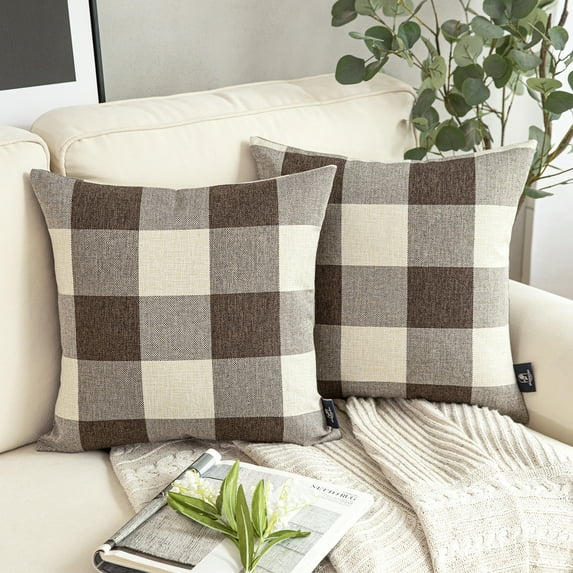 Buffalo Checker Plaids Series Cushion Decorative Throw Pillow Covers, 20" x 20", Coffee and Beige, Set of 2