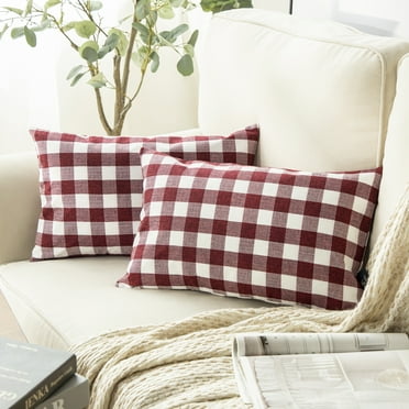 Phantoscope Christmas holiday Decorative Classic Checkers Series Throw Pillow Covers, 12" x 20", Red and White, 2 Pack