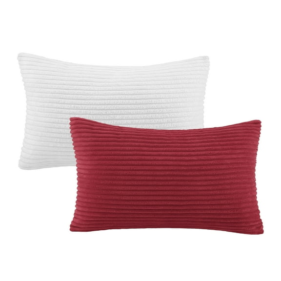 Phantoscope Christmas Corduroy Striped Velvet Series Decorative Throw Pillow Covers, 12" x 20", White and Red, 2 Pack