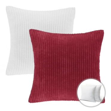 Phantoscope Christmas holiday Decorative Throw Pillow Bundle Set, Corduroy Striped Velvet Series Covers with inserts, 18" x 18", White and Red, 2 Pack