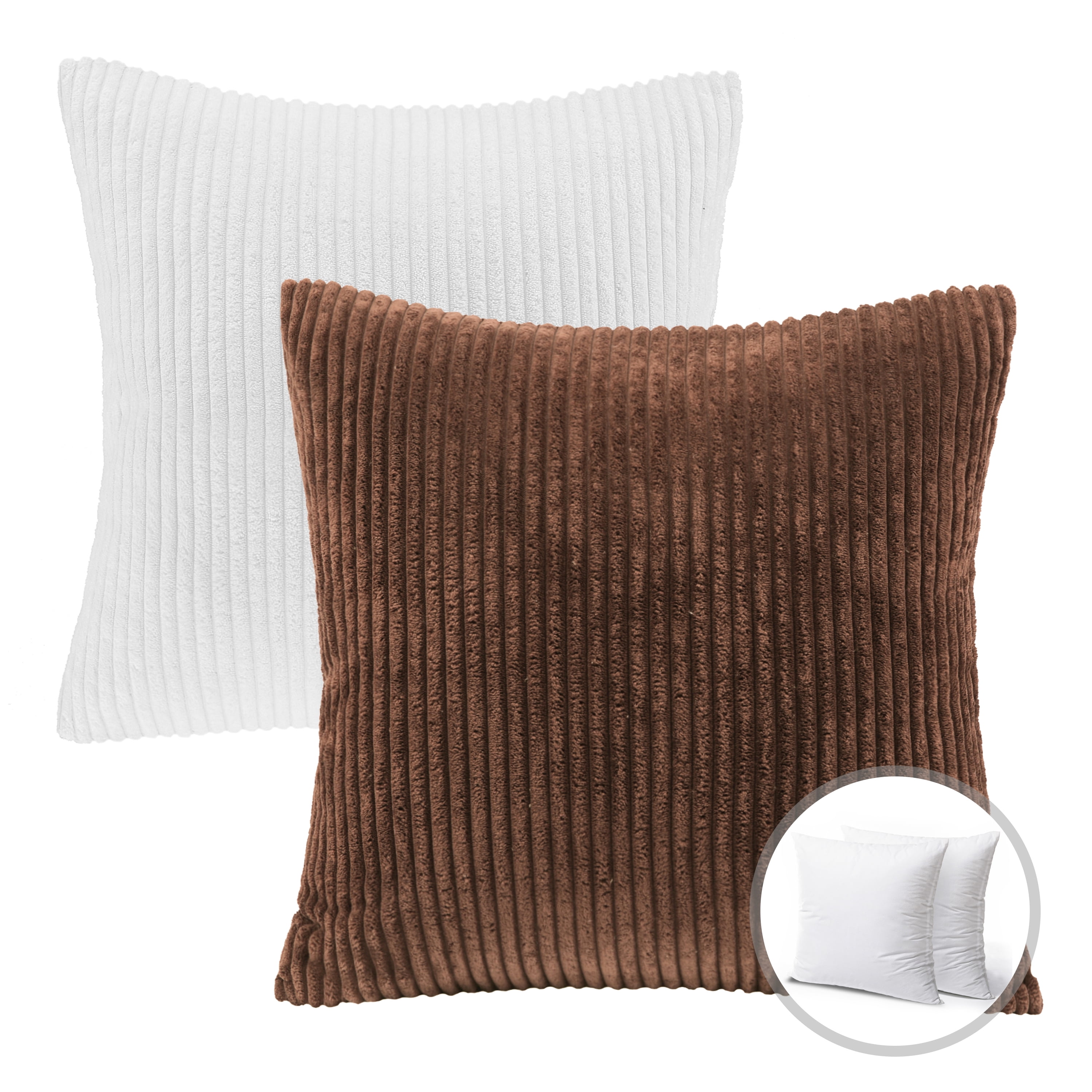 Phantoscope Christmas holiday Decorative Throw Pillow Bundle Set, Corduroy Striped Velvet Series Covers with inserts, 20" x 20", Dark Coffee and Red, 2 Pack