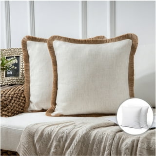 ATLINIA Linen Pillow Cover with Tassels 20 x 20 Off White Decorative Throw  Pillow Cover for Couch Sofa Bed and Outdoor