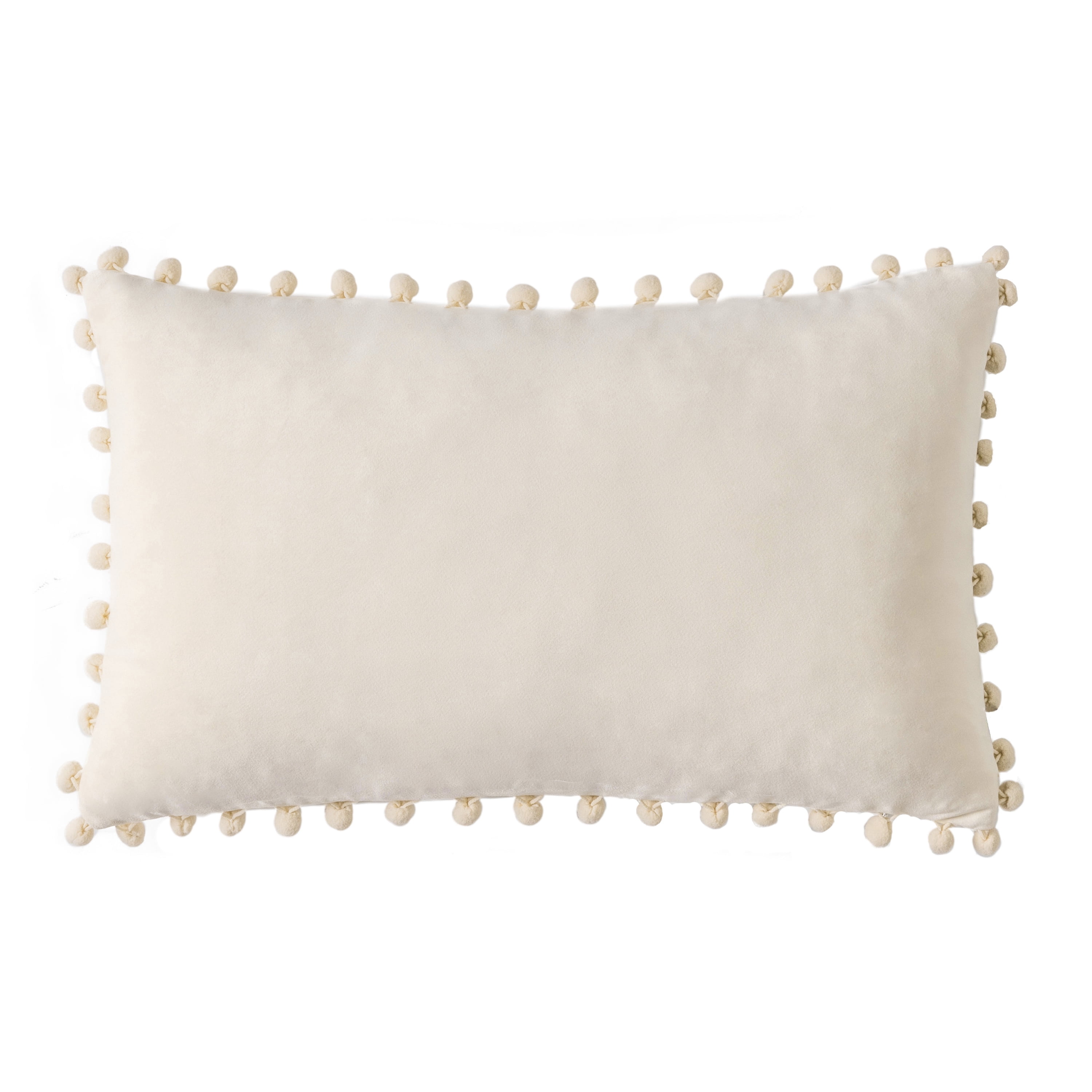 Phantoscope Christmas Decorative Throw Pillow, Pom Pom Velvet Series pillow cover, 12" x 20", Off White, 1 Pack