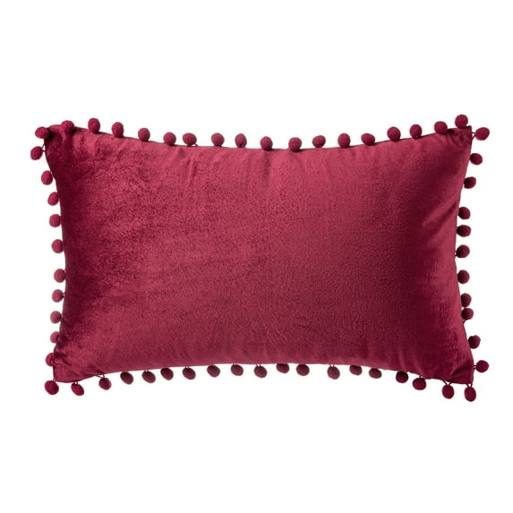 Phantoscope Christmas holiday Decorative Throw Pillow, Pom Pom Velvet Series pillow cover, 12" x 20", Red, 1 Pack
