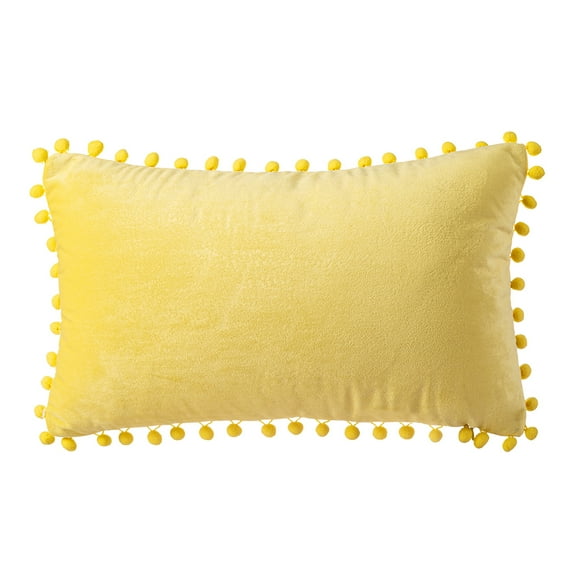Phantoscope Christmas holiday Decorative Throw Pillow, Pom Pom Velvet Series pillow cover, 12" x 20", Yellow, 1 Pack