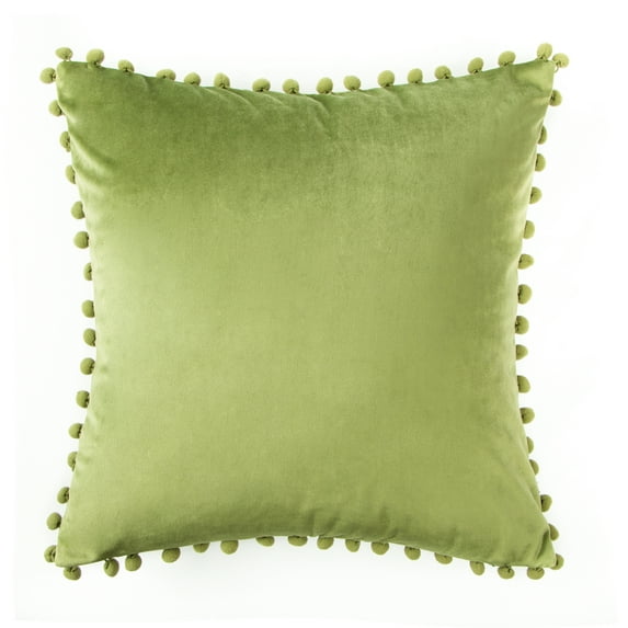 Phantoscope Christmas holiday Decorative Throw Pillow, Pom Pom Velvet Series pillow cover, 20" x 20", Green, 1 Pack