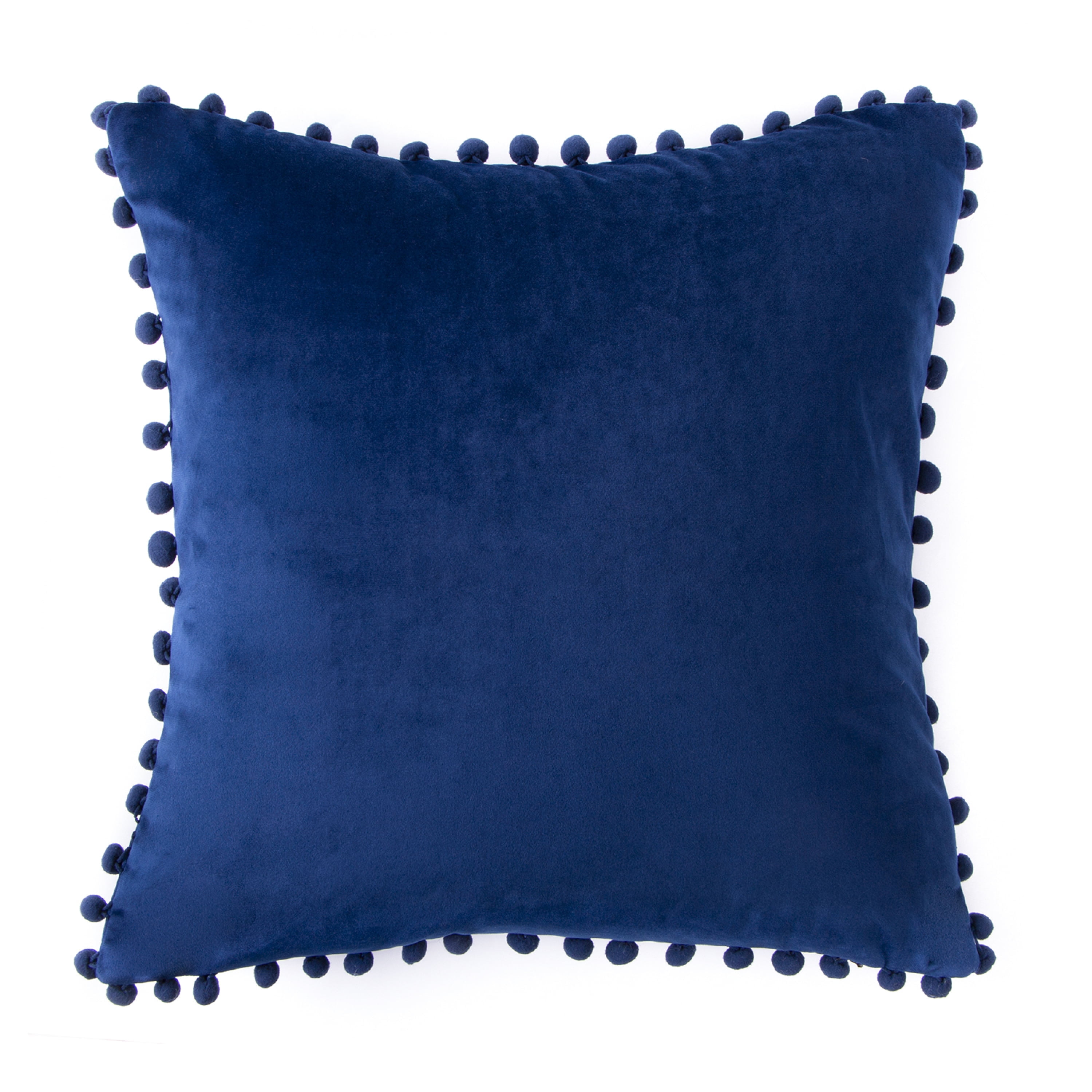 Phantoscope Christmas Decorative Throw Pillow, Pom Pom Velvet Series pillow cover, 20" x 20", Navy, 1 Pack